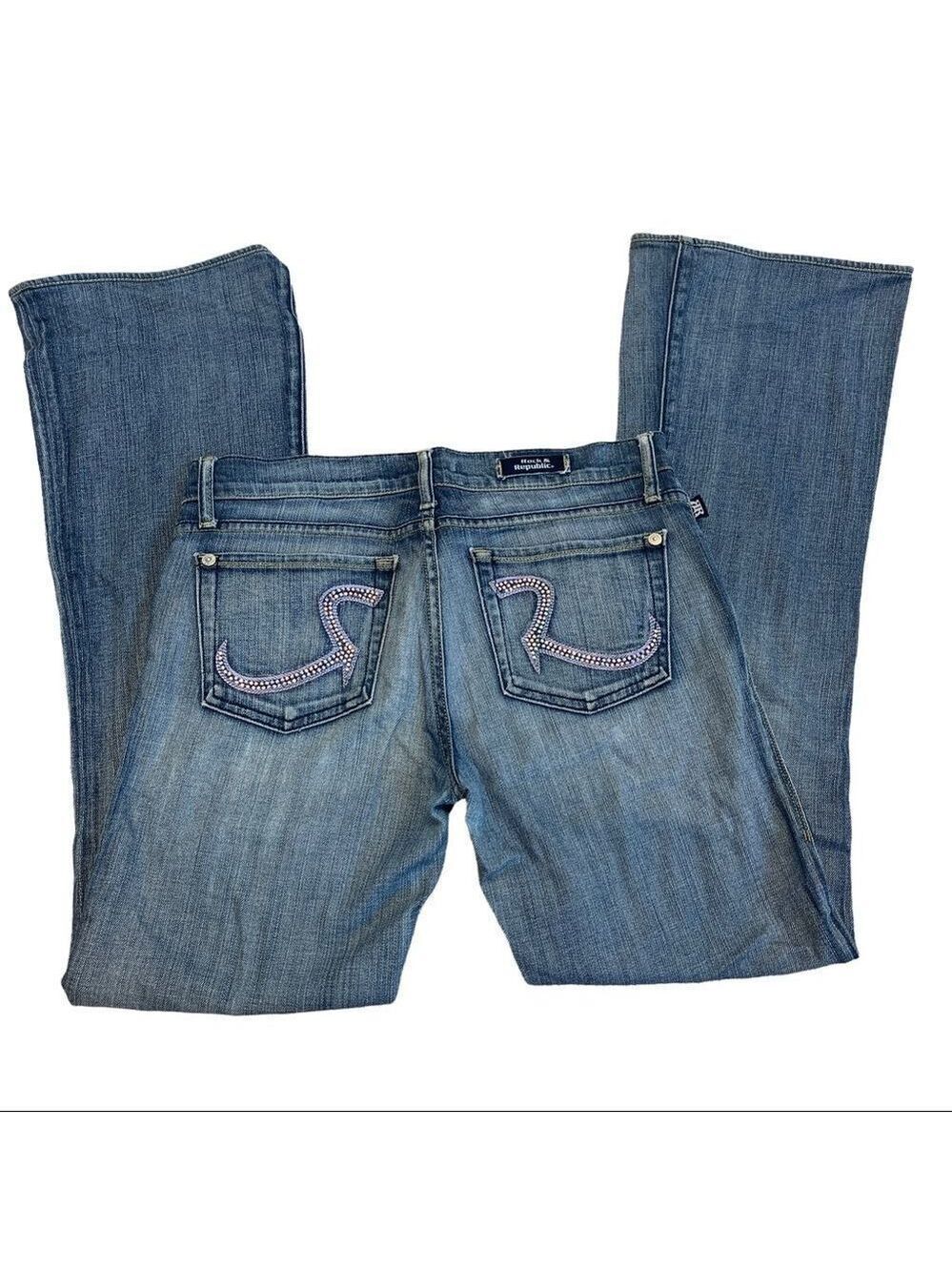 Rock & Republic denim jeans bootcut Crystal rhinestone Sz 28 stampede western
